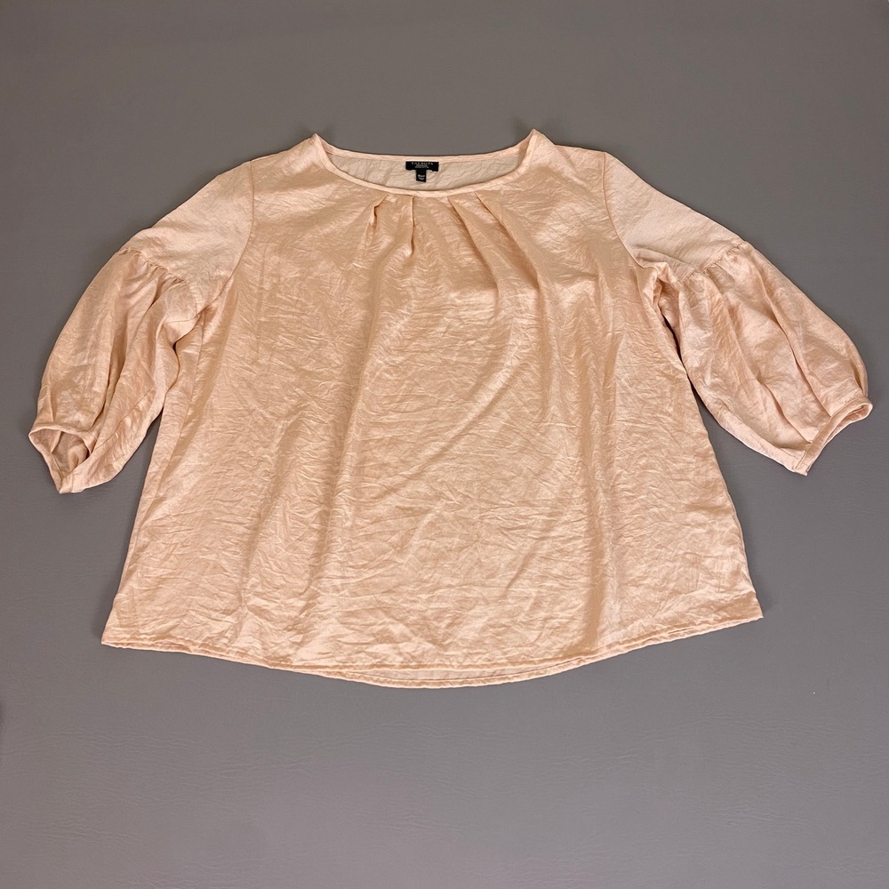 Talbots Blouse Top Womens 16WP Petites Peach Pink Crinkle Shimmer Balloon Sleeve
